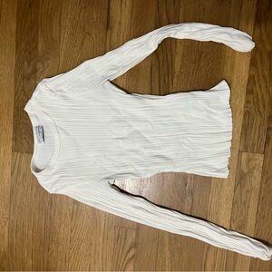 Women's White Ribbed Long Sleeve Top